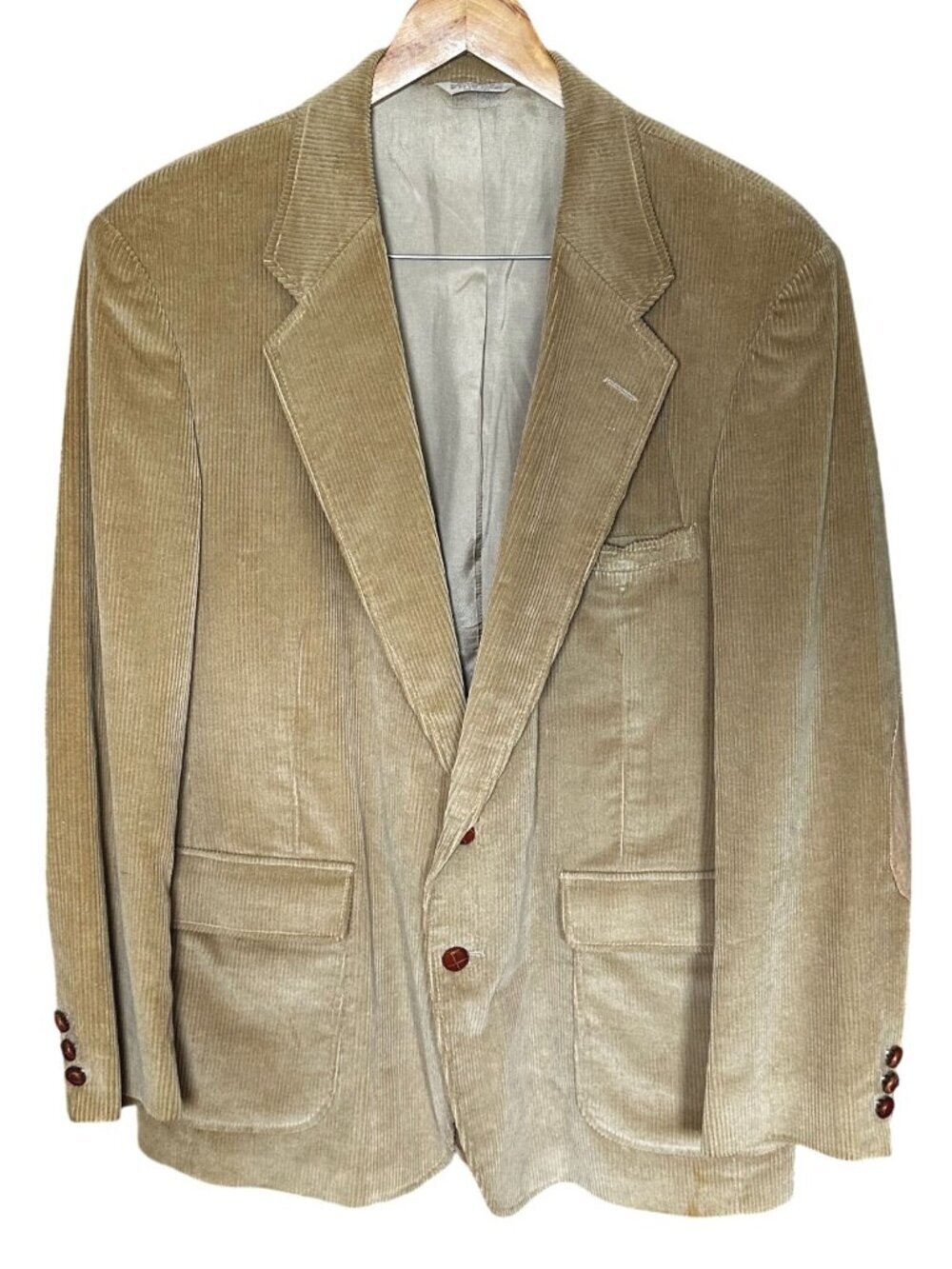 Vintage John Peel Ltd Corduroy Sport Coat 44R Elbow Patches Tan 80s